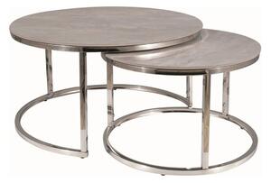 Set 2 masute cafea PORTAFINO B, gri cu efect de marmura/crom, ceramica