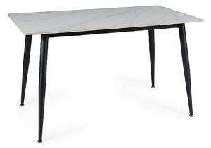 Masa RION, alb cu efect de marmura/negru mat, ceramica/metal, 130x70x7