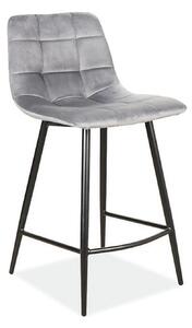 Scaun bar MILA H-2, gri/negru, stofa catifelata/metal, 43x38x87 cm