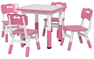AIYAPLAY Set Masă și Scaune pentru Copii 18-60 Luni cu Înălțime Reglabilă și Tablă de Scris, 60x60x46-58 cm, Roz | Aosom Romania