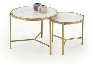 Set 2 masute cafea FATIMA, alb cu efect de marmura/auriu, ceramica/met