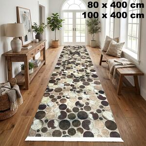 Traversa hol antiderapanta, 400 cm, model cu cercuri, bej-maro