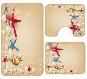 Set covoare baie antiderapante, 3 piese, model marin decorativ