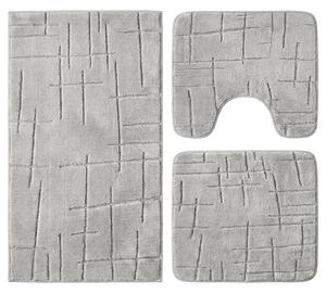 Set covoare baie antiderapante, 3 piese, gri deschis, textura soft crestata