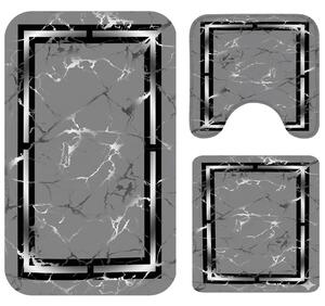 Set covoare baie antiderapante, 3 piese, design marmura moderna