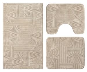 Set covoare baie antiderapante, 3 piese, bej, textura soft cu acolade