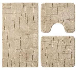 Set covoare baie antiderapante, 3 piese, bej, textura soft crestata