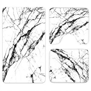 Set covoare baie antiderapante, 3 piese, design marmura alba
