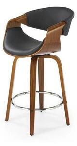 Scaun bar lemn spatar H123, negru/nuc, piele ecologica, 55x51x91 cm