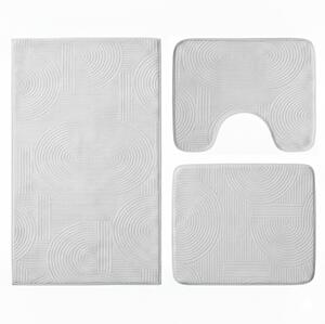 Set covoare baie antiderapante, 3 piese, design minimalist cu acolade