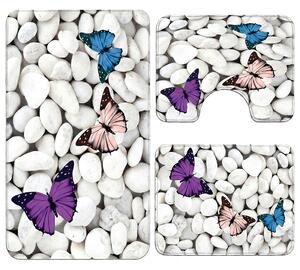 Set covoare baie antiderapante, 3 piese, model fluturi decorativi