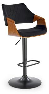 Scaun bar H124, negru/nuc, stofa catifelata/placaj/metal, 55x52x93/114