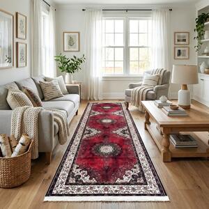 Traversa hol antiderapanta, 80x300 cm, model clasic oriental rosu