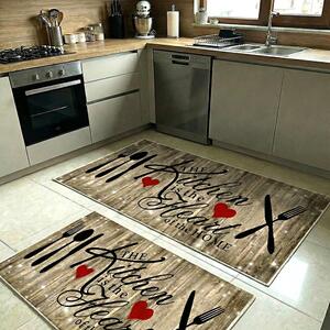Set covoare bucatarie antiderapante, 2 piese, model mesaj decorativ