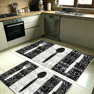 Set covoare bucatarie antiderapante, 2 piese, model tacamuri decorative