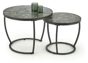 Set 2 masute cafea INES, verde cu efect de marmura/negru, ceramica/met