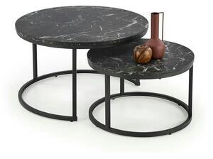 Set 2 masute cafea JAVA, negru cu efect de marmura/negru