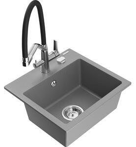 Mexen Milo chiuvetă de granit cu 1 compartiment și baterie de bucătărie Duo, Gri - 6505-71-671701-07