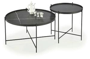 Set 2 masute cafea JULIETA, negru cu efect de marmura/negru