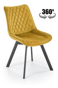 Scaun rotativ K520, galben mustar/negru, stofa catifelata/metal, 45x63