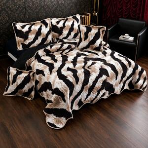 Cuvertura bumbac, 5 piese, pat 2 persoane, 230x250 cm, CB398, model animal print bej-negru