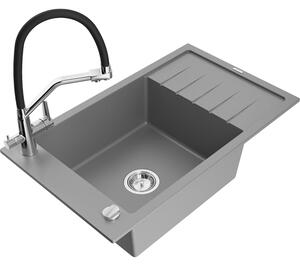 Mexen Elias chiuvetă de granit cu un compartiment, cu picurător și baterie de bucătărie Duo, Gri - 6511-71-671701-07