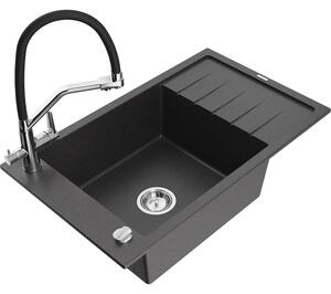 Mexen Elias chiuvetă de granit cu 1 cuvă cu scurgător și baterie Duo, negru cu picățele - 6511-76-671701-07