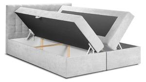 Pat boxspring 140x200 cm gri deschis cu spațiu de depozitare Jade – Mazzini Beds