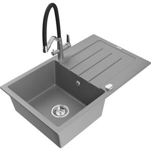 Mexen Bruno chiuvetă de granit cu un compartiment, cu picurător și baterie de bucătărie Duo, Gri - 6513-71-671701-07