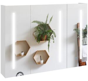 Kleankin Dulap cu Oglindă LED pentru Baie, USB, Raft Reglabil, 90x15x70cm, Alb Lucios | Aosom Romania