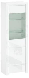 Vitrina living moderna LINGO, alb lucios, PAL laminat, 68x42x202 cm