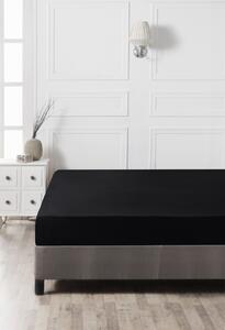 Cearceaf de pat cu elastic, 90x190 cm, 100% bumbac ranforce, Patik, Black, negru