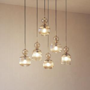 TK Lighting Lampă suspendată Sophia, cu 6 becuri, 65 cm, culoare coniac/negru, E14, reglabil, Gri, Camera de zi / sufragerie, Sticlă