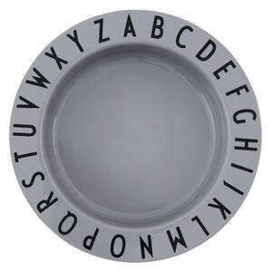 Farfurie adâncă pentru copii Design Letters Eat & Learn, ø 15,5 cm, gri