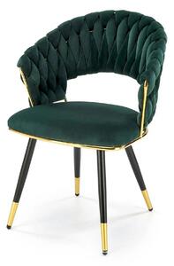 Scaun K551, verde inchis/negru/auriu, stofa catifelata/metal, 62x58x85