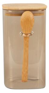 Borcan din sticlă cu capac și lingură din lemn PT LIVING Canister, înălțime 19 cm, maro