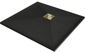 Mexen Stone+ cădiță compozit pătrată 70 x 70 cm, neagră, capac aurie - 44707070-G