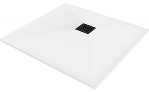 Mexen Stone+ bazin compozit pătrat 90 x 90 cm, alb, capac negru - 44109090-B