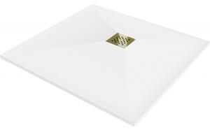 Mexen Stone+ plăcișor compozit pătrat 70 x 70 cm, alb, capac de aur - 44107070-G