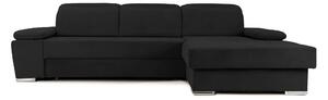 Colțar Extensibil TRENDY, cu ladă de depozitare, cu tetiere reglabile, variante stânga/dreapta 300x180x110 cm, Negru-Enjoy / Dreapta
