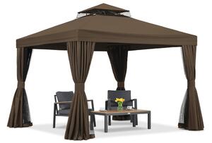 Pavilion de grădină cu plasă de țânțari și perdele Valencia 3x3 maro Garden Point