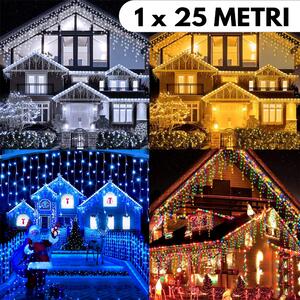 Instalatie de Craciun, 25 metri, franjuri cu flash, cu led tip turturi, fir gros, exterior, diverse culori