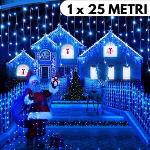 Instalatie de Craciun, franjuri cu flash, cu led tip turturi, fir gros, exterior, albastru, 25 metri