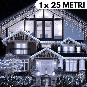 Instalatie de Craciun, franjuri cu flash, cu led tip turturi, fir gros, exterior, alb rece, 25 metri