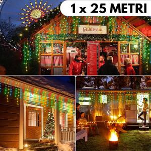 Instalatie de Craciun, franjuri cu flash, cu led tip turturi, fir gros, exterior, multicolor, 25 metri