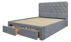 Pat 160x200 cu sertar MARISOL, stofa catifelata gri, cu somiera