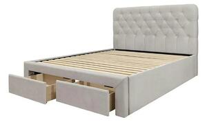 Pat 160x200 cu sertar MARISOL, stofa catifelata bej, cu somiera