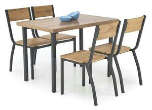 Set masa cu 4 scaune MILTON, stejar/negru, PAL/metal