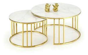 Set 2 masute MERCURY, alb cu efect de marmura/auriu, ceramica/metal