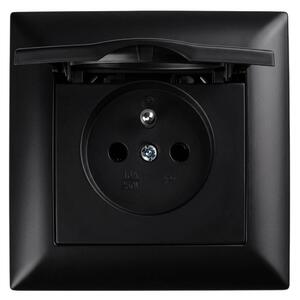 Priză simplă cu împământare și clapetă cu ramă OSTE JNH005-G Black